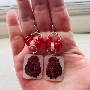 Handmade Printed Lion Shell Pierced Leverback Dangle Earrings